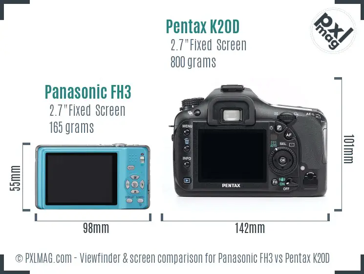 Panasonic FH3 vs Pentax K20D Screen and Viewfinder comparison