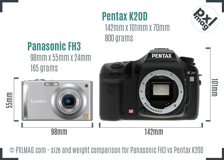 Panasonic FH3 vs Pentax K20D size comparison