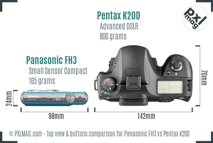 Panasonic FH3 vs Pentax K20D top view buttons comparison