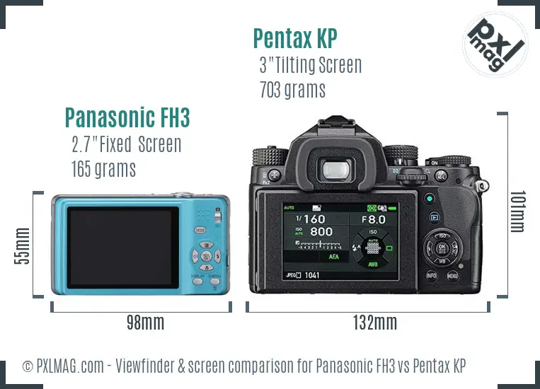 Panasonic FH3 vs Pentax KP Screen and Viewfinder comparison