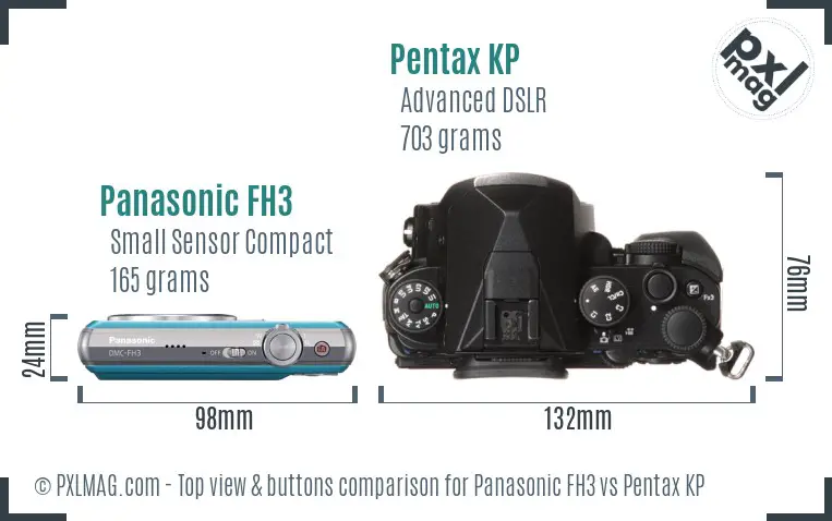 Panasonic FH3 vs Pentax KP top view buttons comparison