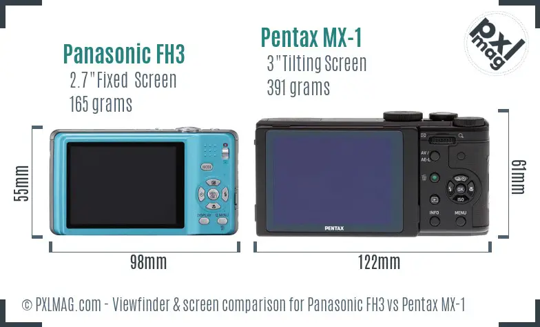 Panasonic FH3 vs Pentax MX-1 Screen and Viewfinder comparison