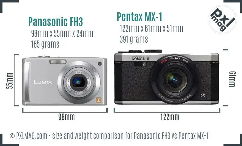 Panasonic FH3 vs Pentax MX-1 size comparison