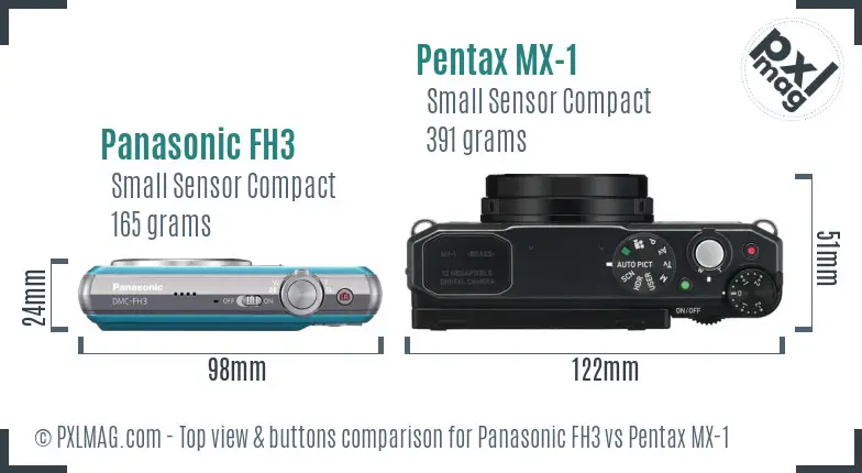 Panasonic FH3 vs Pentax MX-1 top view buttons comparison