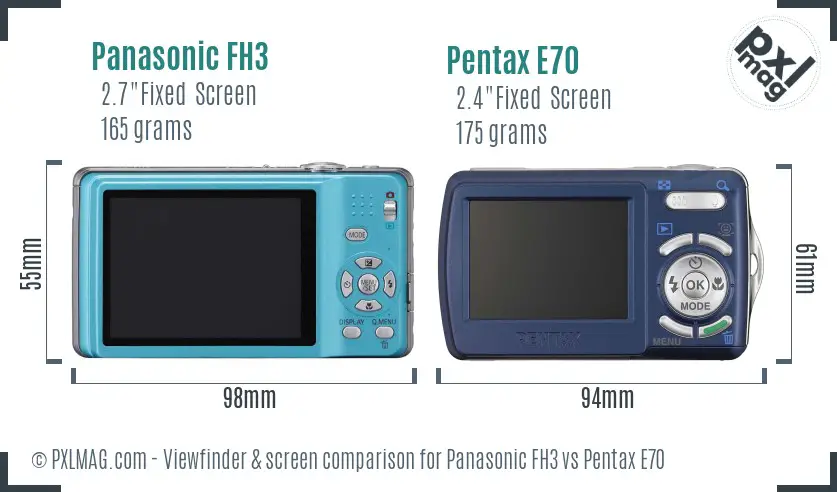 Panasonic FH3 vs Pentax E70 Screen and Viewfinder comparison