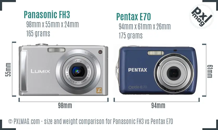 Panasonic FH3 vs Pentax E70 size comparison