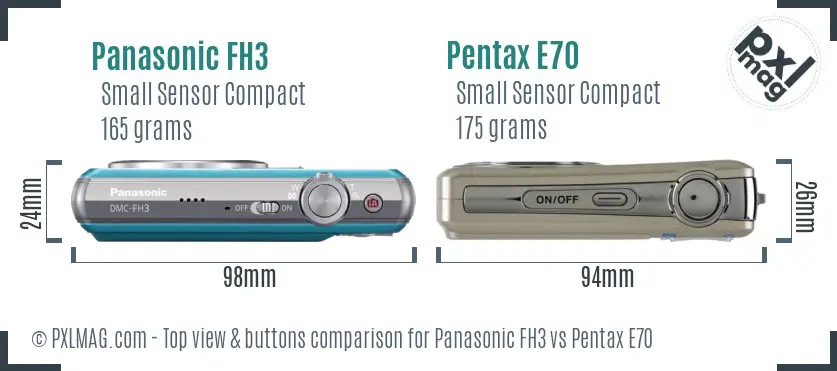 Panasonic FH3 vs Pentax E70 top view buttons comparison