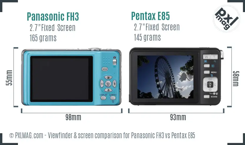 Panasonic FH3 vs Pentax E85 Screen and Viewfinder comparison