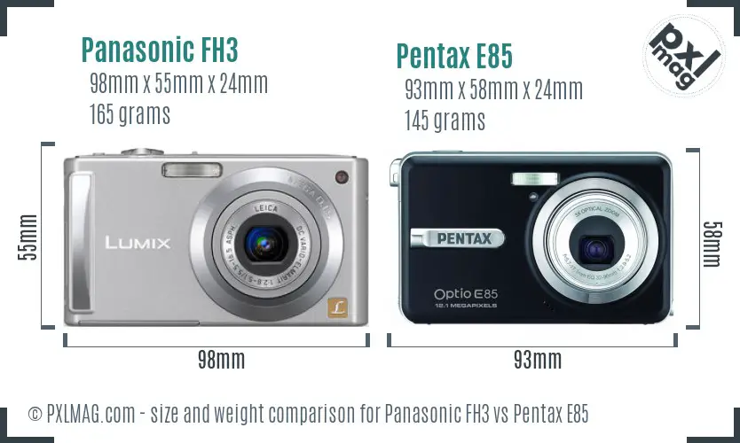 Panasonic FH3 vs Pentax E85 size comparison