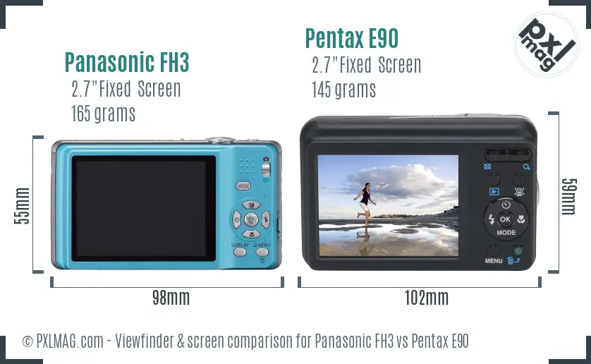 Panasonic FH3 vs Pentax E90 Screen and Viewfinder comparison