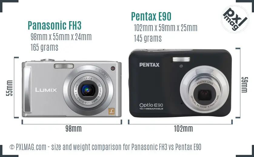 Panasonic FH3 vs Pentax E90 size comparison