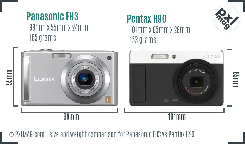 Panasonic FH3 vs Pentax H90 size comparison