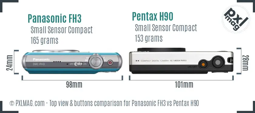 Panasonic FH3 vs Pentax H90 top view buttons comparison