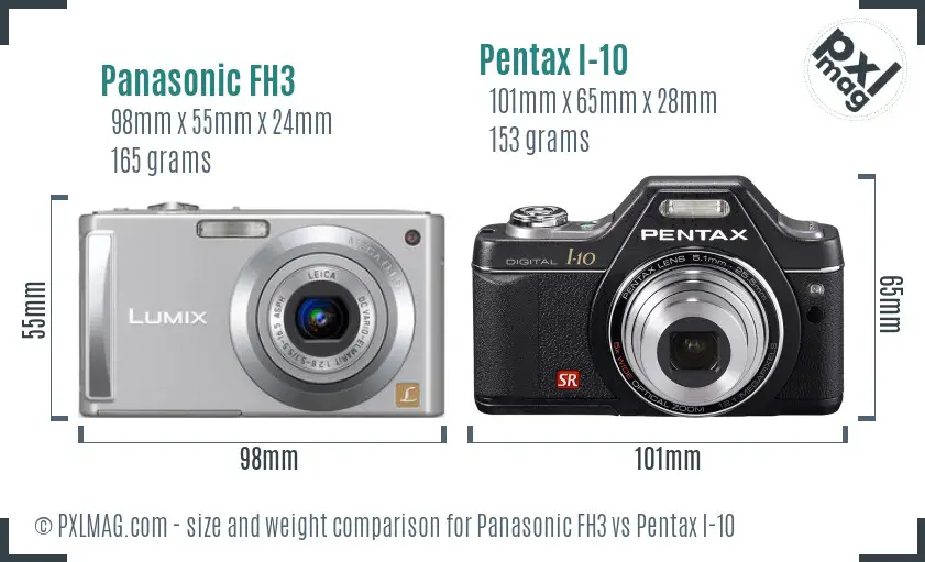 Panasonic FH3 vs Pentax I-10 size comparison