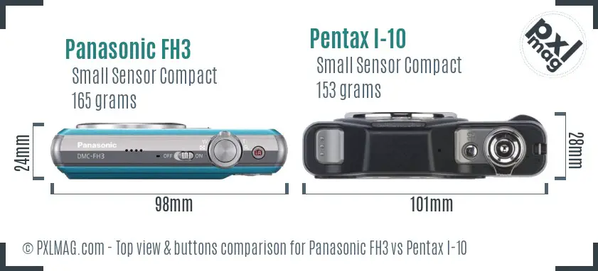 Panasonic FH3 vs Pentax I-10 top view buttons comparison