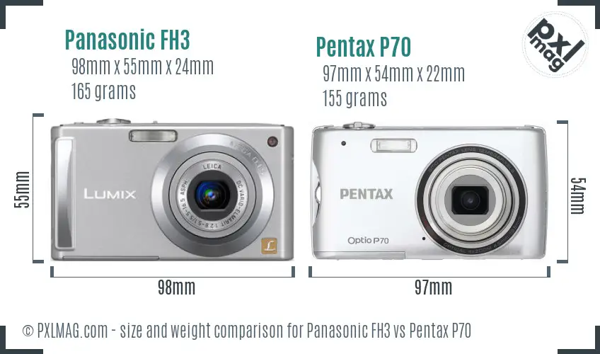 Panasonic FH3 vs Pentax P70 size comparison