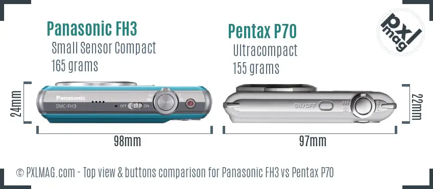 Panasonic FH3 vs Pentax P70 top view buttons comparison