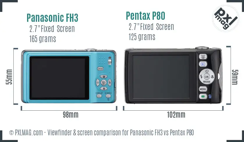 Panasonic FH3 vs Pentax P80 Screen and Viewfinder comparison