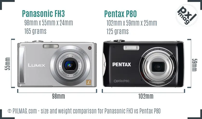 Panasonic FH3 vs Pentax P80 size comparison
