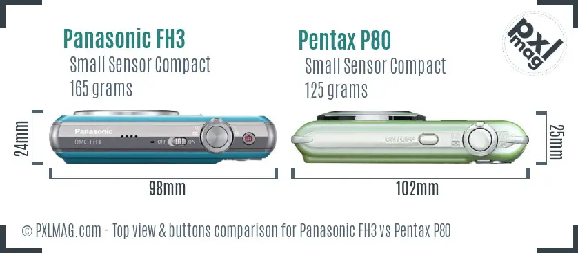 Panasonic FH3 vs Pentax P80 top view buttons comparison