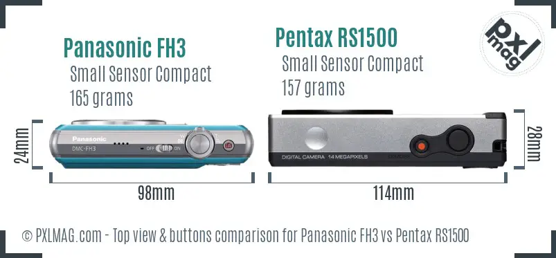 Panasonic FH3 vs Pentax RS1500 top view buttons comparison