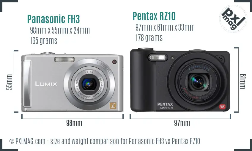 Panasonic FH3 vs Pentax RZ10 size comparison