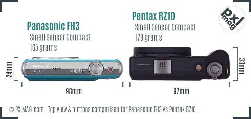 Panasonic FH3 vs Pentax RZ10 top view buttons comparison