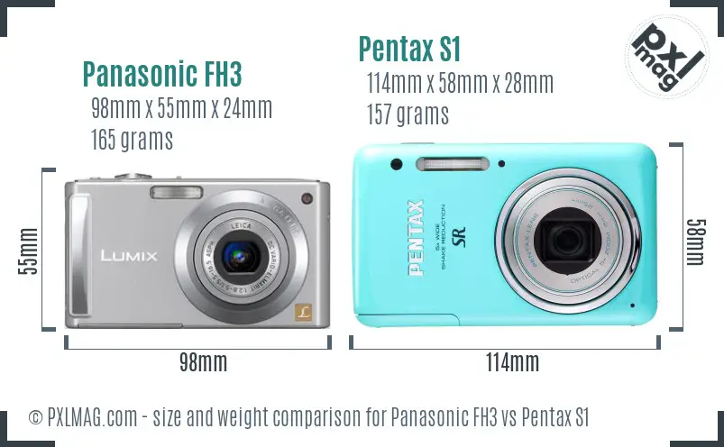 Panasonic FH3 vs Pentax S1 size comparison