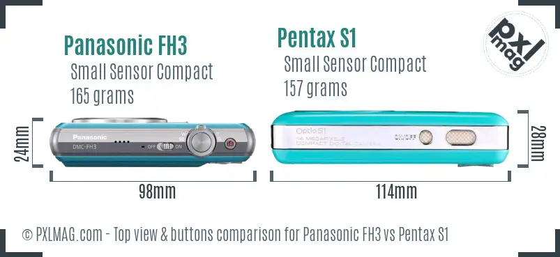 Panasonic FH3 vs Pentax S1 top view buttons comparison