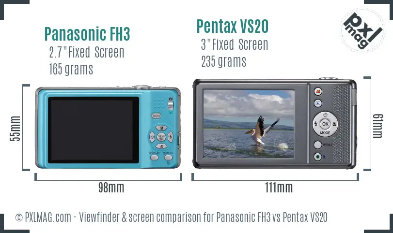 Panasonic FH3 vs Pentax VS20 Screen and Viewfinder comparison
