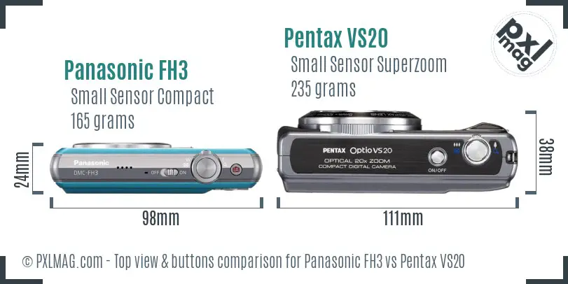 Panasonic FH3 vs Pentax VS20 top view buttons comparison