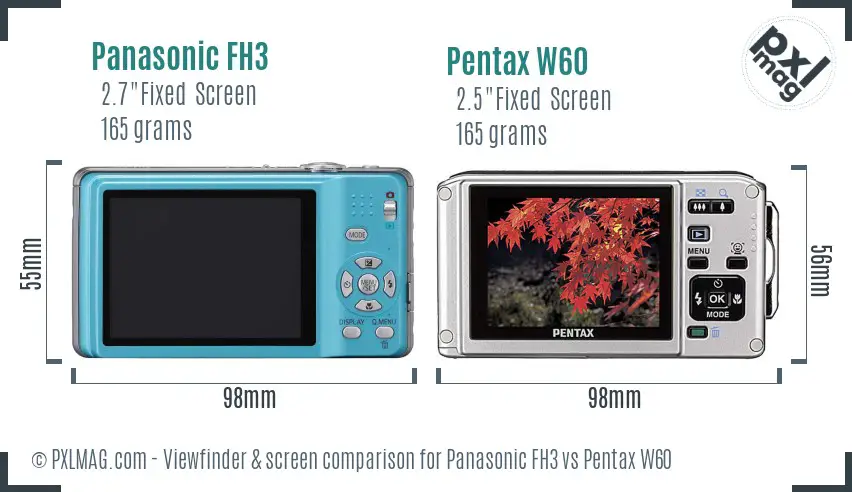 Panasonic FH3 vs Pentax W60 Screen and Viewfinder comparison