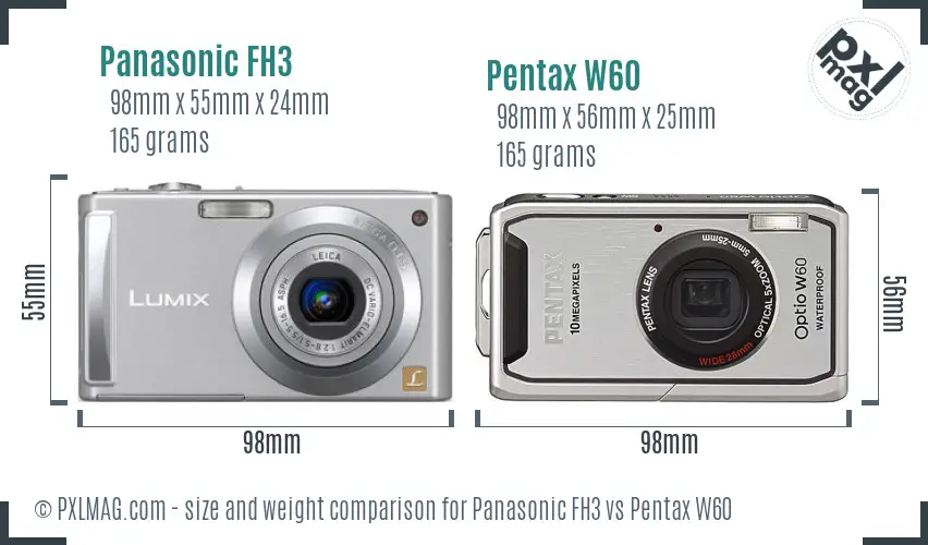 Panasonic FH3 vs Pentax W60 size comparison