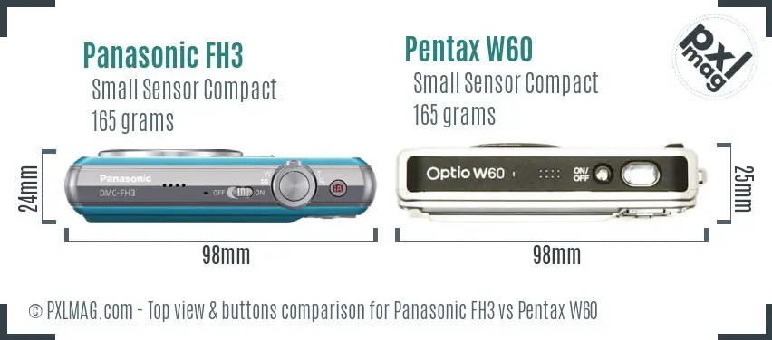 Panasonic FH3 vs Pentax W60 top view buttons comparison