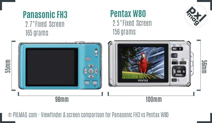 Panasonic FH3 vs Pentax W80 Screen and Viewfinder comparison