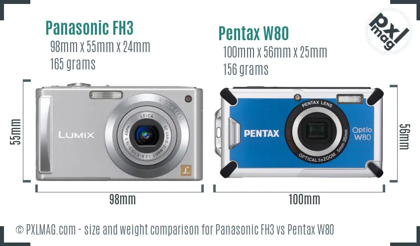 Panasonic FH3 vs Pentax W80 size comparison