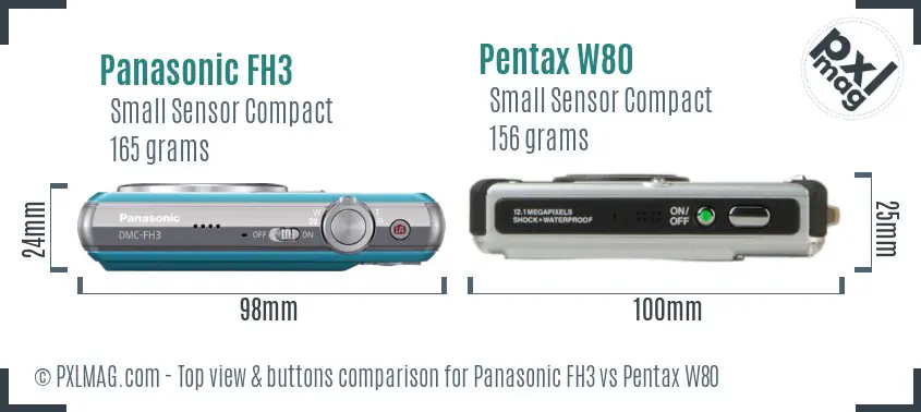 Panasonic FH3 vs Pentax W80 top view buttons comparison