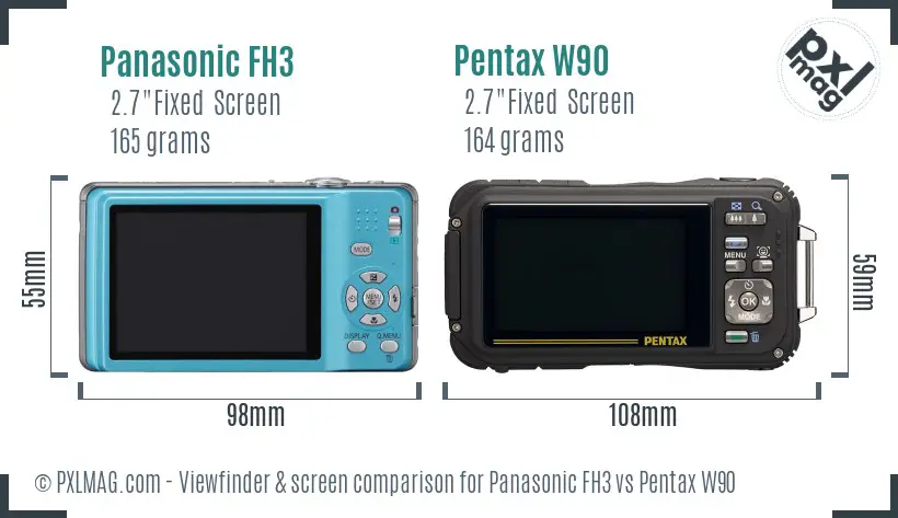 Panasonic FH3 vs Pentax W90 Screen and Viewfinder comparison