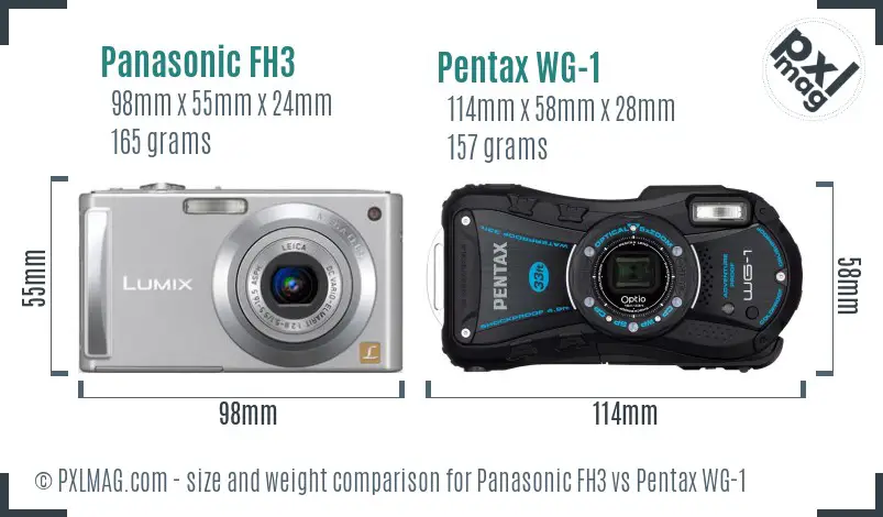 Panasonic FH3 vs Pentax WG-1 size comparison