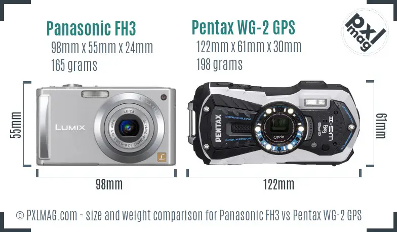 Panasonic FH3 vs Pentax WG-2 GPS size comparison