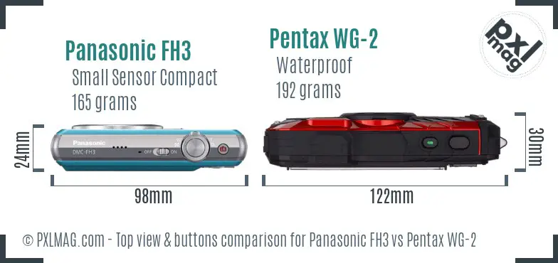 Panasonic FH3 vs Pentax WG-2 top view buttons comparison