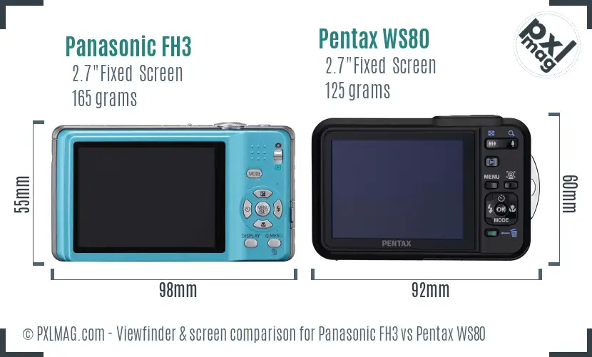 Panasonic FH3 vs Pentax WS80 Screen and Viewfinder comparison