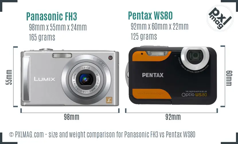 Panasonic FH3 vs Pentax WS80 size comparison