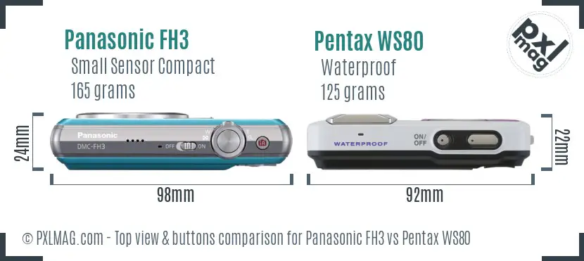 Panasonic FH3 vs Pentax WS80 top view buttons comparison
