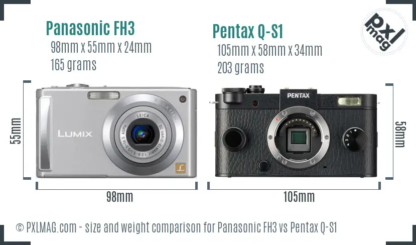 Panasonic FH3 vs Pentax Q-S1 size comparison