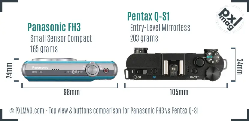 Panasonic FH3 vs Pentax Q-S1 top view buttons comparison