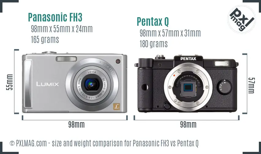 Panasonic FH3 vs Pentax Q size comparison