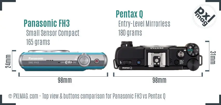Panasonic FH3 vs Pentax Q top view buttons comparison