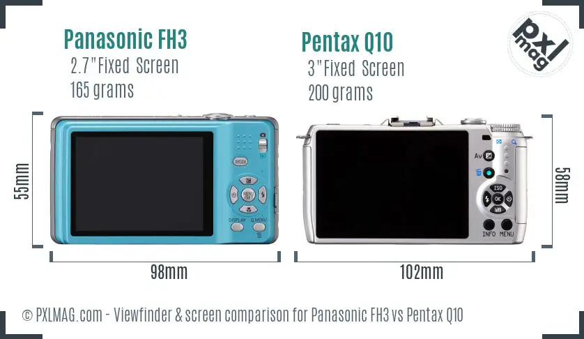 Panasonic FH3 vs Pentax Q10 Screen and Viewfinder comparison