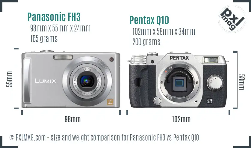 Panasonic FH3 vs Pentax Q10 size comparison